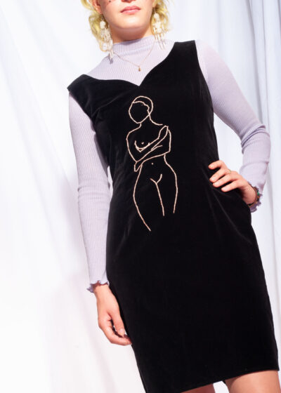 Vintage dress 90s reworked feminist embroidery velvet lbd