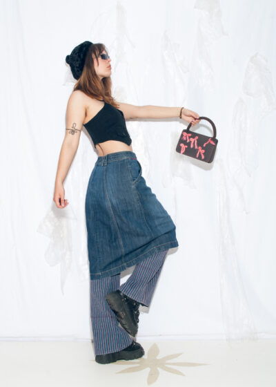 Vintage Y2K Denim Midi Skirt in Blue