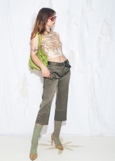 Vintage Y2K Satin Capri Pants in Khaki