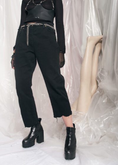 Vintage crop jeans 90s reworked shredded hem denim trousers
