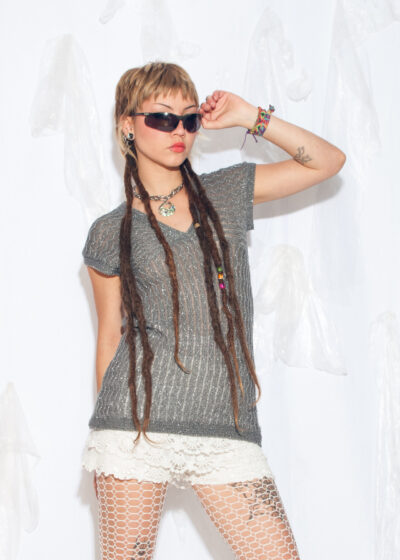 Vintage Y2K Alter London Knitted Top in Silver Grey