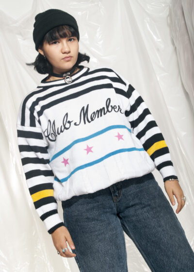 Vintage knit jumper 90s graphic statement striped sweater