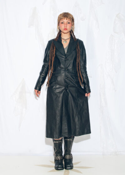 Vintage 90s Leather Trench Coat in Black