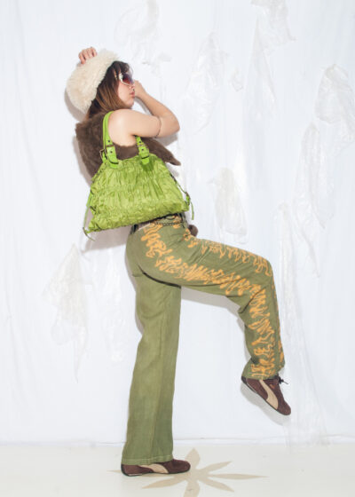 Reworked Vintage Y2K Wide-Leg Trousers in Green