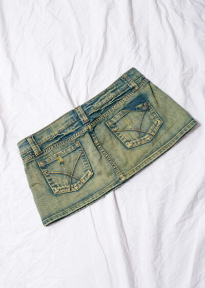 Reworked Vintage Y2K Denim Micro Skirt in Mud Wash Green