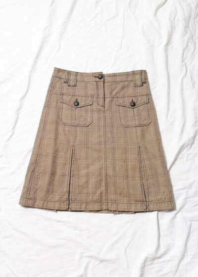Vintage Y2K Plaid Midi Skirt in Brown Cotton