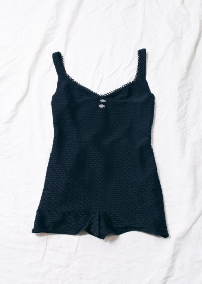Vintage 80s Swimsuit in Black with Fish Buttons