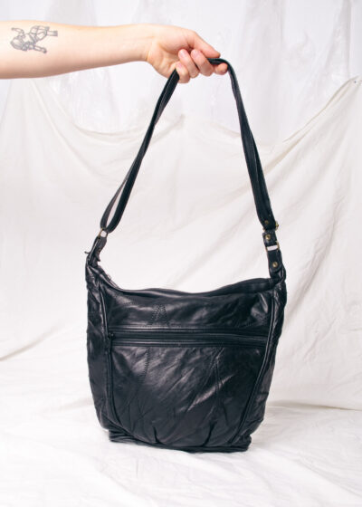 Vintage 90s Patchwork Leather Hobo Bag in Black
