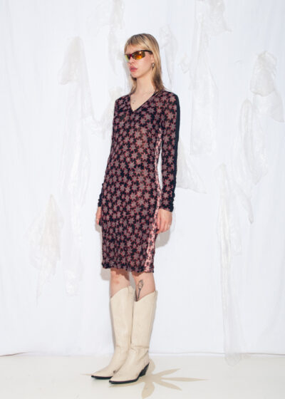 Vintage Y2K Star Mesh Midi Dress in Black