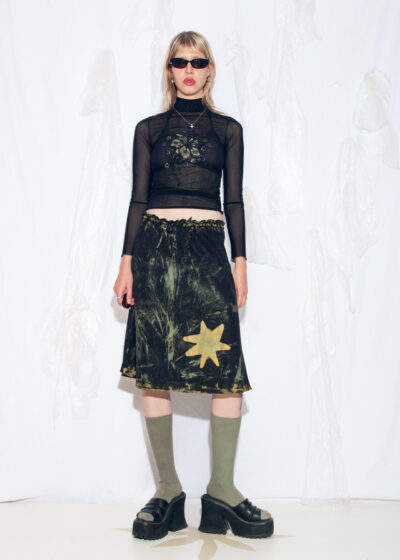 Reworked Vintage Y2K Painted Linen Midi Skirt w Star