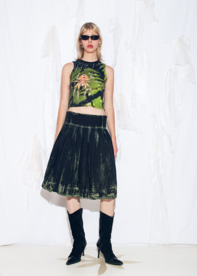 Reworked Vintage Y2K Dirty Painted Midi Skirt in Black