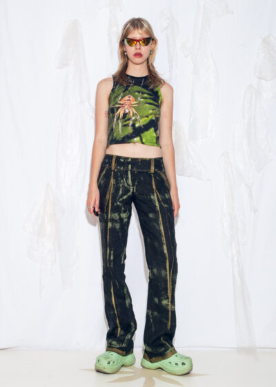 Reworked Vintage Y2K Linen Pants in Hand-Painted Black