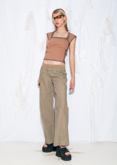 Vintage Y2K Wide-Leg Cargo Pants in Khaki Cotton