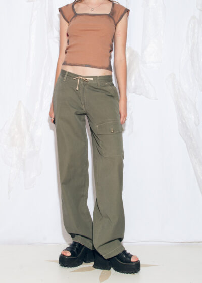 Vintage Y2K Wide Leg Cargo Pants in Khaki