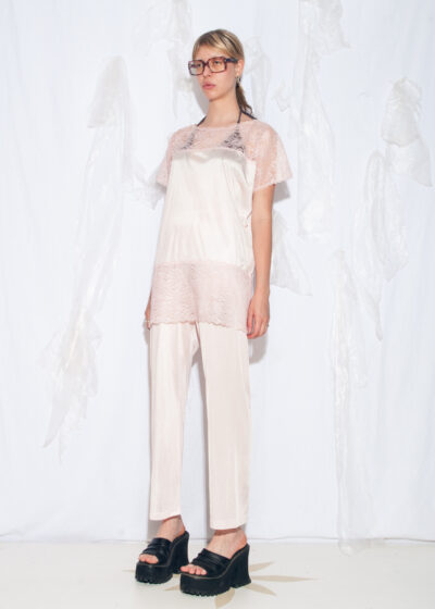 Vintage 80s Kayser Lace Pajama Set in Pastel Pink