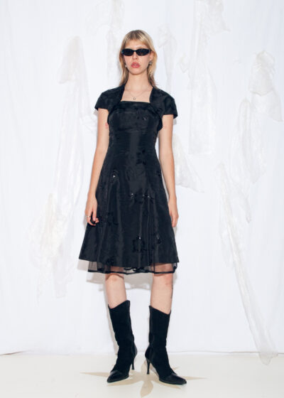 Vintage Y2K Sequin Midi Evening Dress in Black