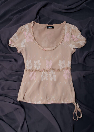 Vintage Y2K Silk Blouse in Beige Floral