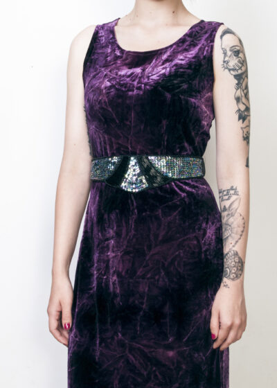 Silver sequin belt 80s glam beaded vintage waistband