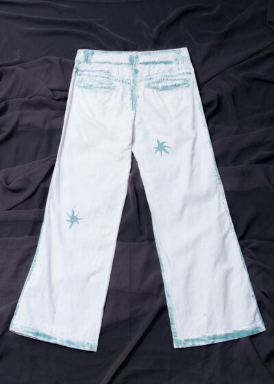 Reworked Vintage Y2K Painted Wide-Leg Trousers in White
