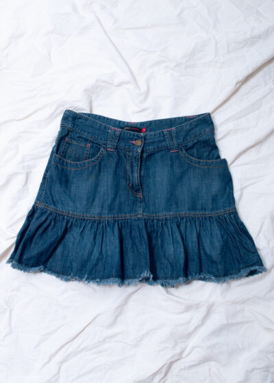 Vintage Y2K Frilly Denim Mini Skirt in Blue