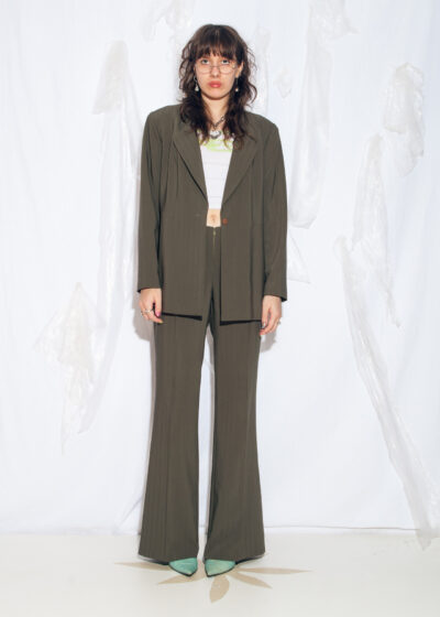 Vintage Y2K Office Siren Suit Set in Khaki