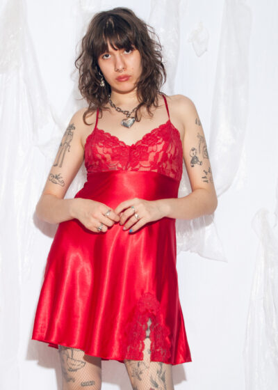 Vintage Y2K Satin Slip Dress in Red