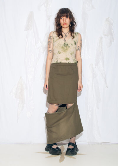 Vintage Y2K Convertible Cargo Maxi Skirt in Khaki