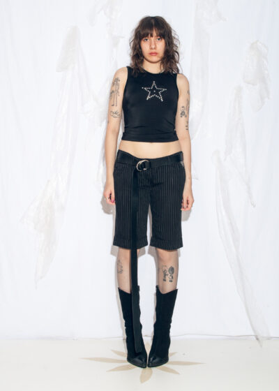 Vintage Y2K Low Rise Capri Pants in Black Pinstriped