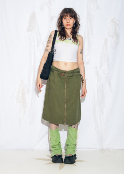 Vintage Y2K Cargo Midi Skirt in Khaki