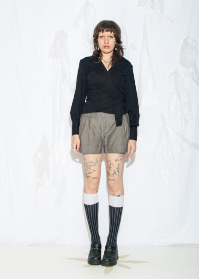 Vintage Y2K Wrap Shirt in Black Cotton