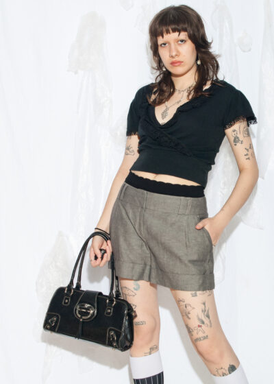 Vintage 70s Jean Luc Berne Lace Crop Top in Black