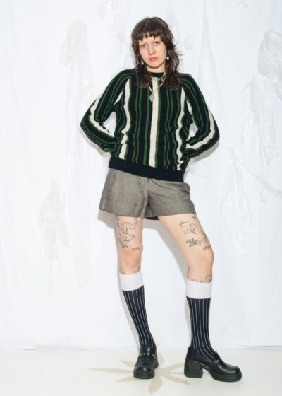 Vintage Y2K Striped Knit Jumper in Green