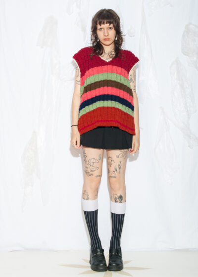 Vintage 80s Handmade Knit Vest in Maroon and Orange