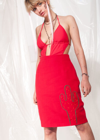 Vintage skirt 90s reworked cactus embroidery pencil skirt