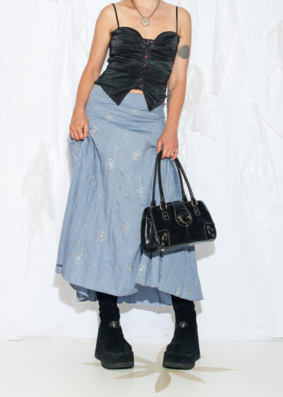 Vintage Y2K Frilly Floral Maxi Skirt in Blue