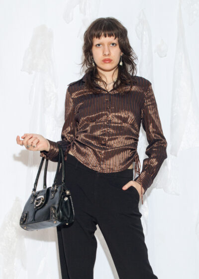 Vintage Y2K Fitted Metallic Shirt in Black and Bronze