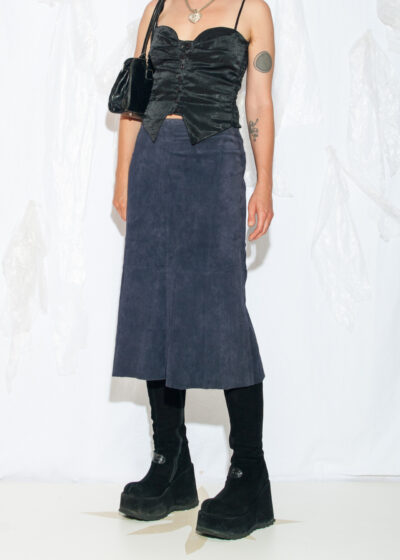 Vintage Y2K Leather Midi Skirt in Blue