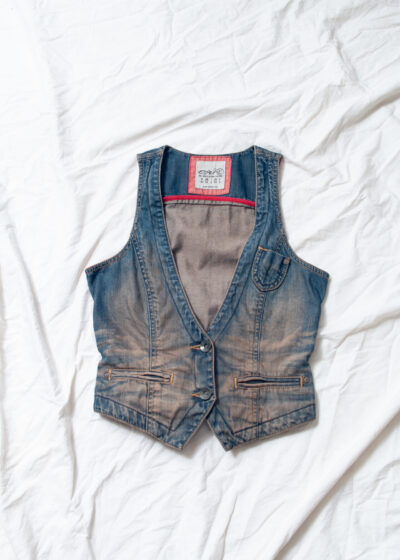 Reworked Vintage Y2K Denim Vest in Overdyed Brown