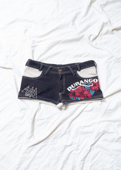 Vintage Y2K Tattoo Print Micro Shorts in Black