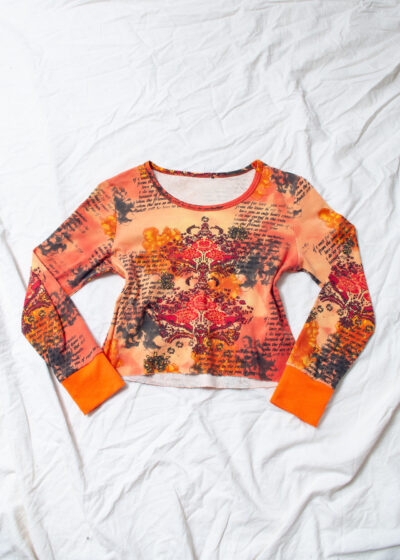 Vintage Y2K Cyber Boho Text Printed Top in Orange