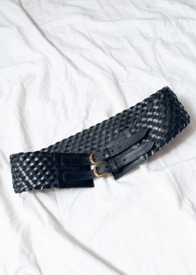 Vintage Y2K Wide Leather Belt in Black