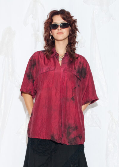 Vintage 80s Silk Shirt in Maroon