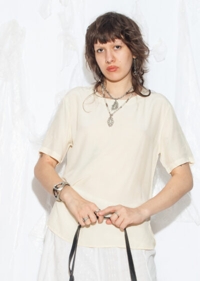 Vintage 90s Art of Silk T-Shirt Blouse in Beige
