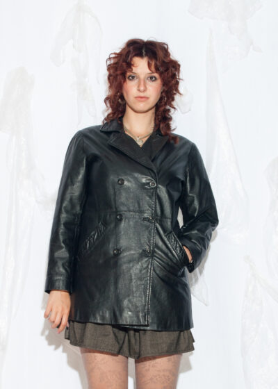 Vintage Y2K Leather Coat in Black