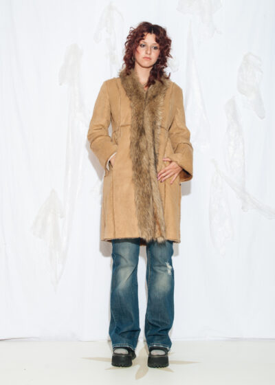 Vintage Y2K Faux Shearling Coat in Beige