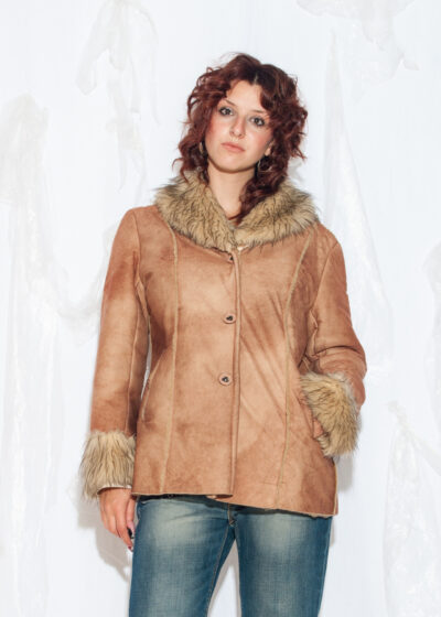 Vintage Y2K Faux Shearling Coat in Brown