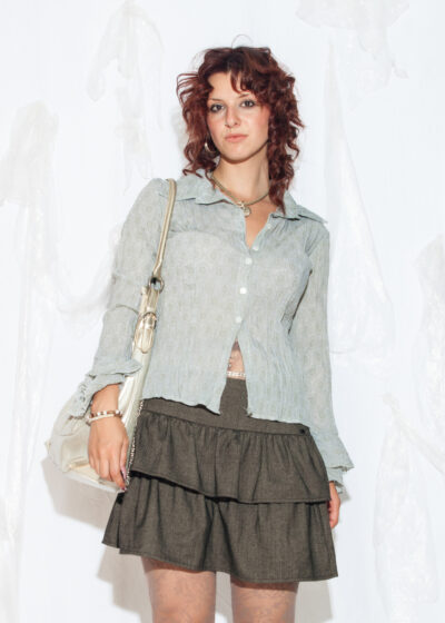 Vintage Y2K Flare Sleeve Blouse in Teal Viscose