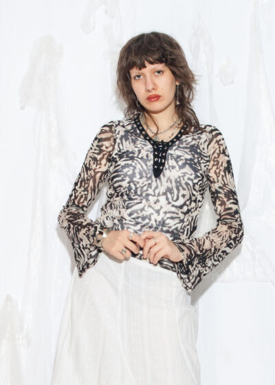 Vintage Y2K Zebra Mesh Top in Beige and Black