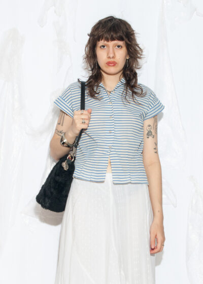 Vintage 50s Sailor Stripe Crop Blouse in Blue
