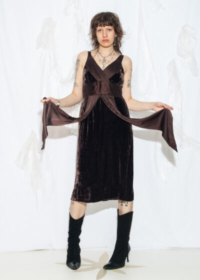 Vintage Y2K Velvet Midi Dress in Brown